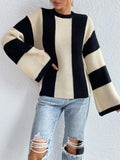 Striped Mock Neck Long Sleeve Sweater