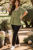 Plus Size Square Neck Balloon Sleeve Peplum Blouse