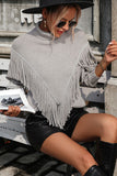 Turtle Neck Tassel Front Long Sleeve Pullover Sweater