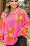 Plus Size Flower Graphic Round Neck Dropped Shoulder Sweater
