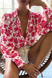 Flower Print Collared Neck Lantern Sleeve Shirt