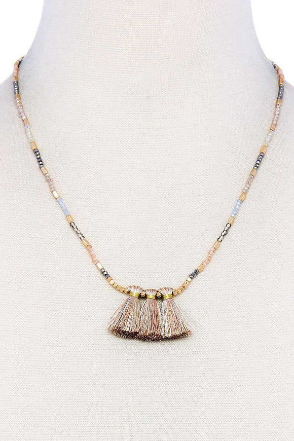 Modern Triple Tassel Beaded Necklace